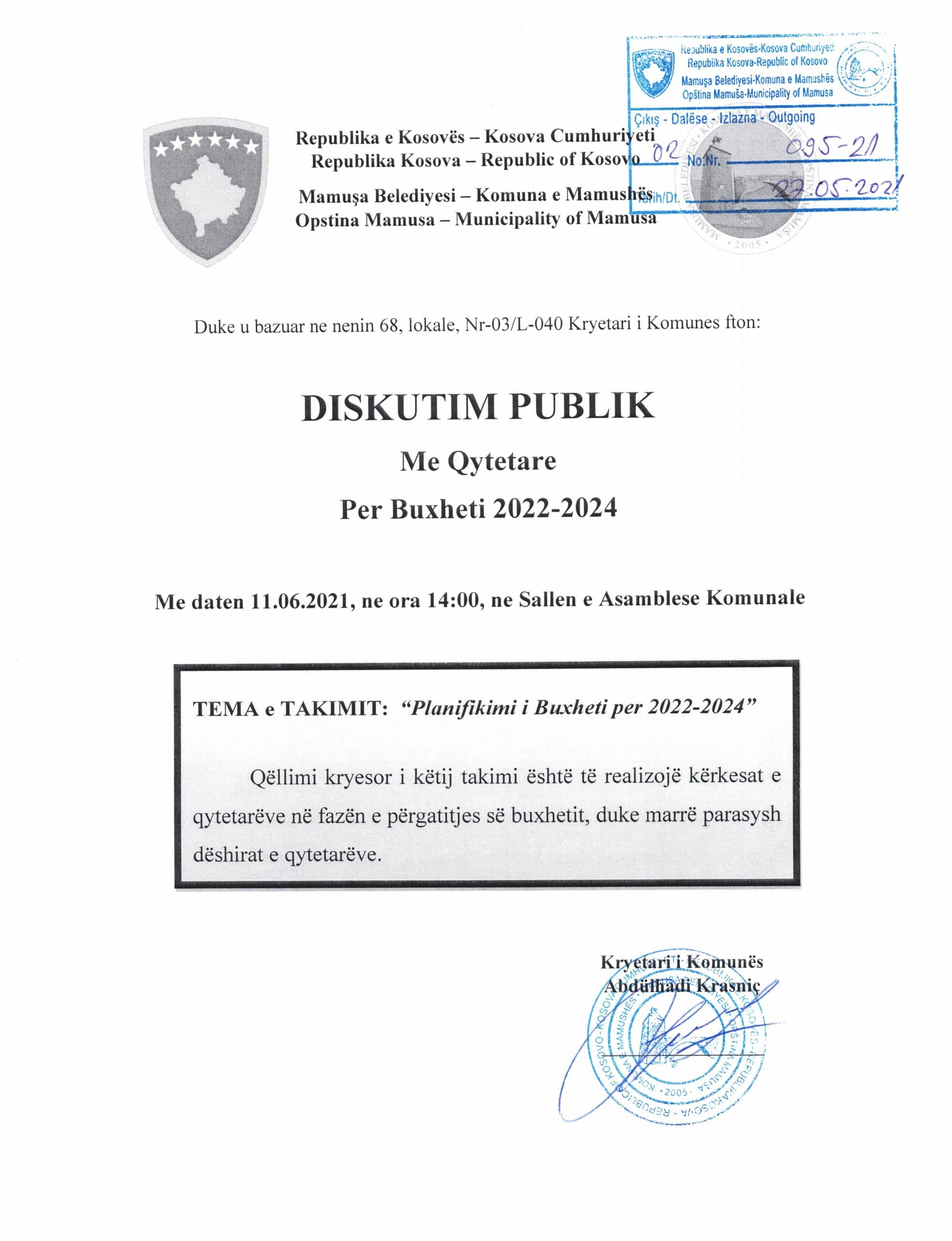 DISKUTIM PUBLIK ME QYTETARE PER BUXHETIN 2022-2024