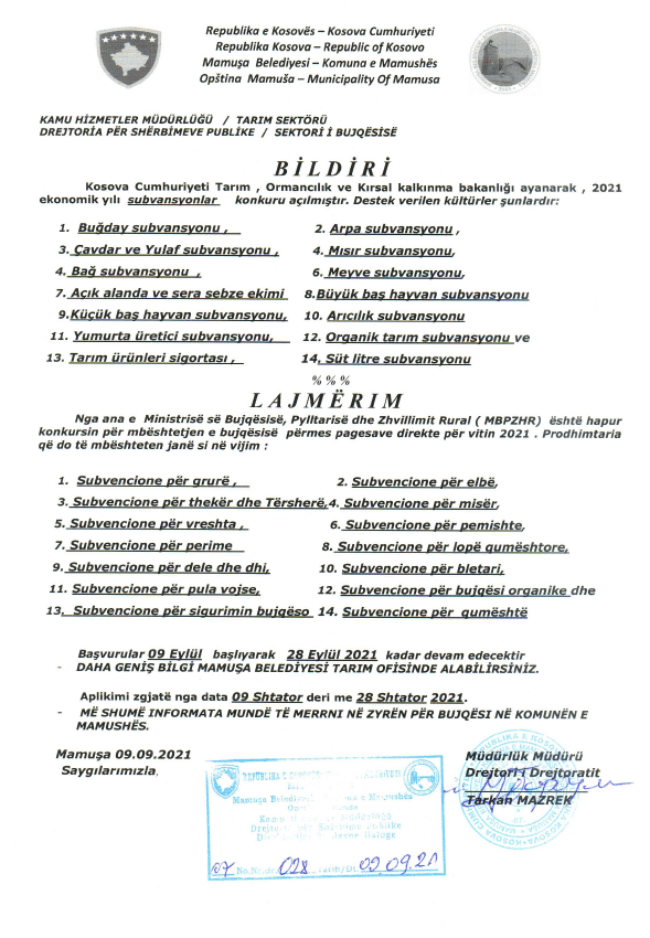 Bildiri – Subvensiyonlar ile ilgili bilgilendirme