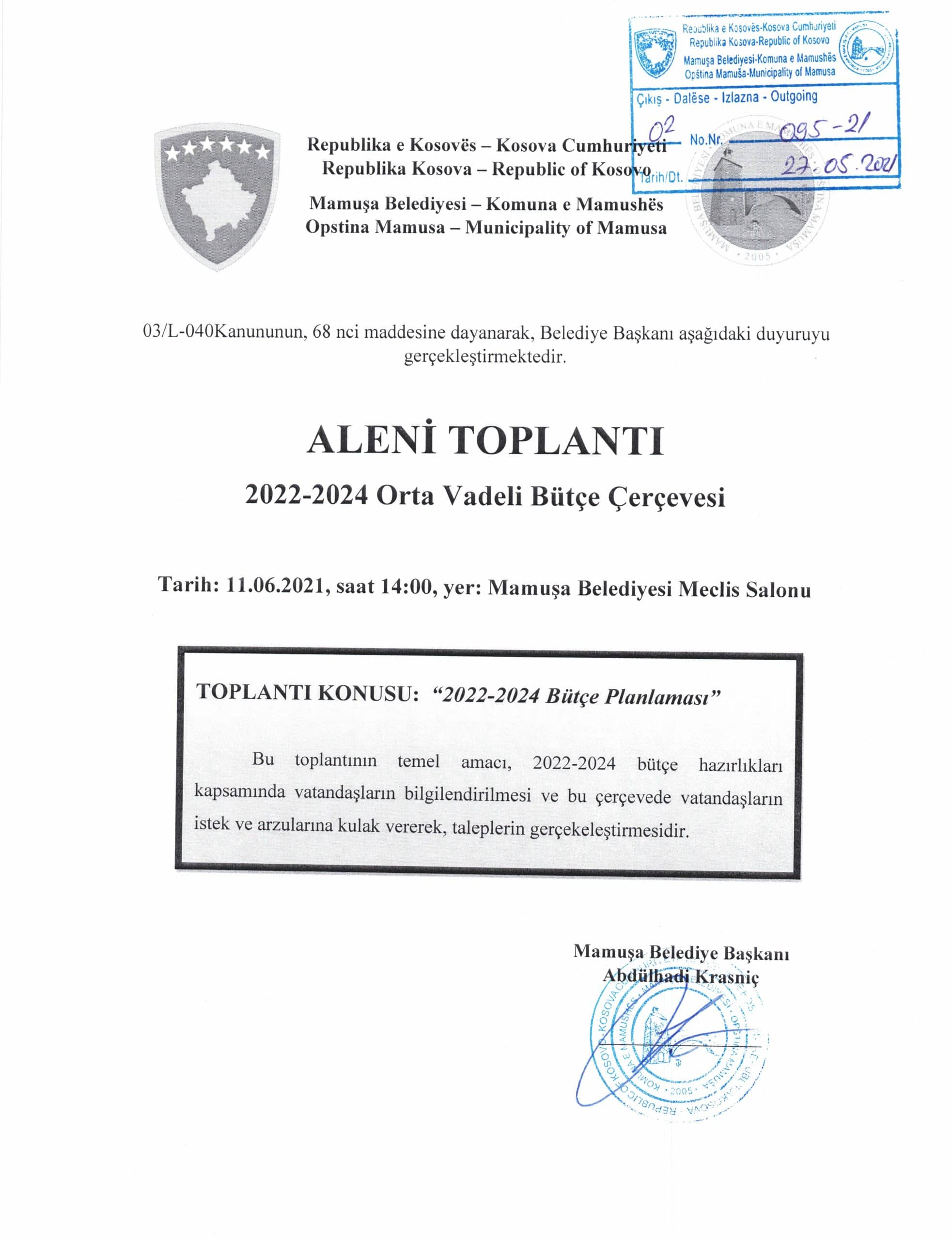 ALENİ TOPLANTI 2022-2024 ORTA VADELİ BÜTÇE ÇERÇEVESİ