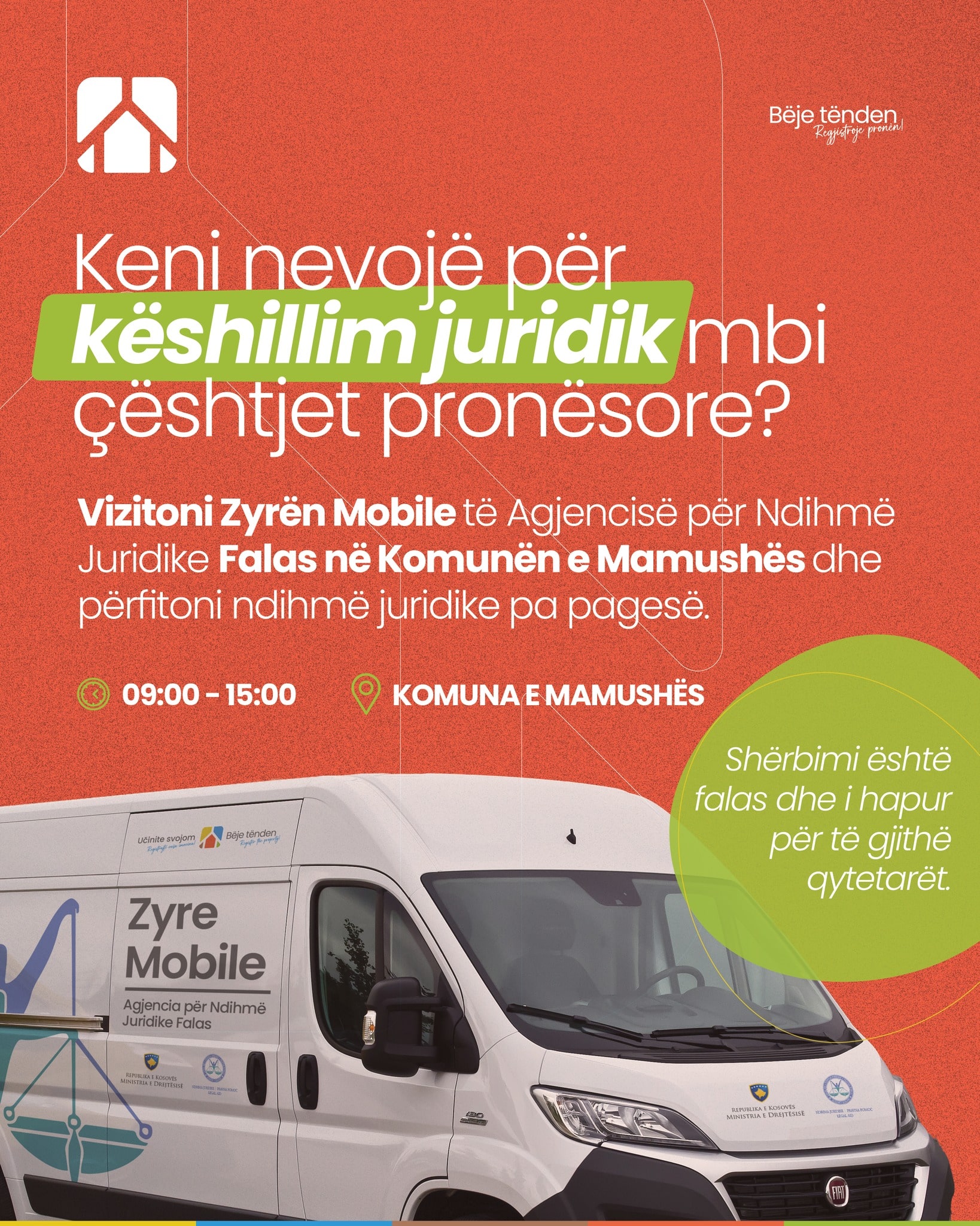 Zyra Mobile në Mamushë ofron ndihmë juridike falas për çështje pronësore – si regjistrimi i pronës, trashëgimia, legalizimi dhe ndarja e pasurisë.
